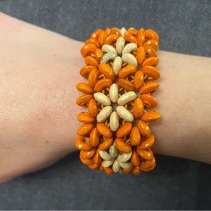 Orange Wooden Flower Bracelet